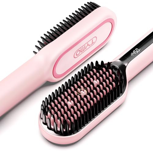TYMO Spazzola Lisciante Capelli, Ionic Plus Piastra per Capelli Professionale,Styling Rapido,16 Temperature,80-230℃, Display LCD, Doppia Tensione, Riscaldamento Rapido, Antiscottatura, Rosa