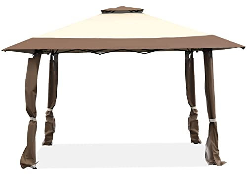 COSTWAY Gazebo da Giardino 395 x 395 cm Pop Up, Gazebo Pieghevole con Doppio Tetto e 3 Altezze Regolabili, con Borsa,Tessuto Oxford, Impermeabile, per Feste, Barbecue, Giardino, Spiaggia (Marrone)