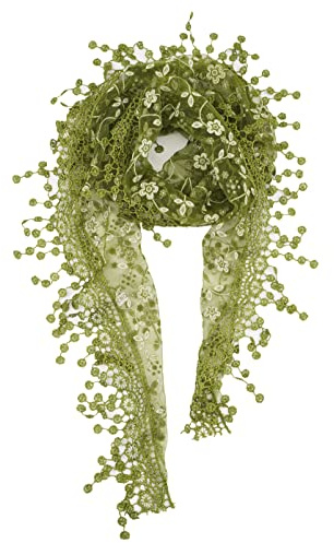 YOUR SMILE Lightweight Soft Leaf Lace Fringes Triangular Floral Fashion Towel Scarf Wrap for Women (Green)
