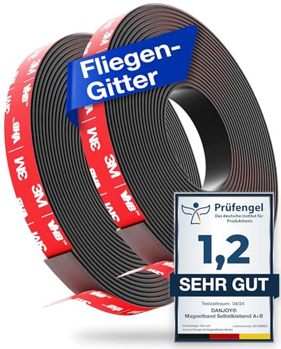DANJOY® Magnetband A+ B selbstklebend (5m) I Starker Kleber - Starker Magnet I Magnetstreifen mit extra starkem 3M-VHB Kleber I Ideal als Fliegengitter Fenster Magnet uvm.