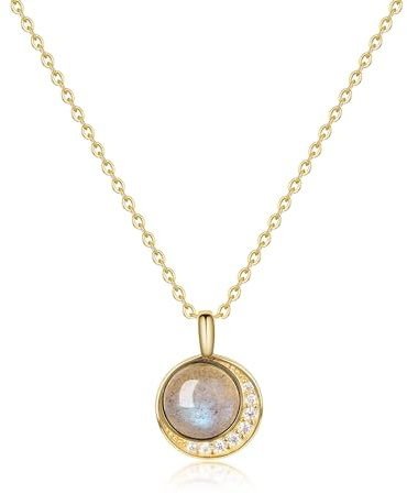 COAI Collar para Mujer de Plata de Ley Chapada en Oro y Piedras Naturales con Colgante de Media Luna