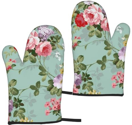 OPSREY Ofenhandschuh, Mikrowellen-Handschuhe, Topflappen, Vintage-Blumendruck