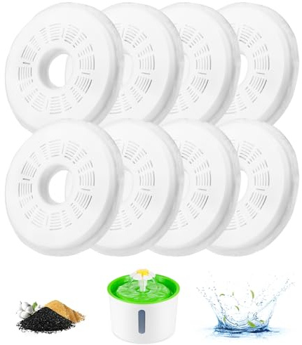 Toaren 8 stycken kattfontänfilter, kattvattenfontänfilter, ersättningsfilter, dricksfontän för katt, aktivt kolfilter, kattfontän, dricksfontän för 3 liter blommor, kattfontän, catitfilter för katter,