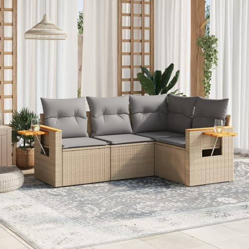 Festnight Balkon Lounge Rattan mit Stauraum Gartenlounge Klein Sofa Balkon Ecklounge Rattansofa Sitzecke Balkon Klein Gartensofa Ecksofa Garten Lounge Sofa Outdoor Balkonmöbel Couch Gartenmöbel