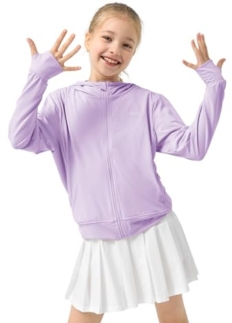 Rolanko Kids Zip Up Sun Hoodie Girls UPF50+ Protection Athletic Jacket, Purple, 5-6 Years