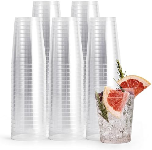Matana - 50 Bicchieri di Plastica Rigida Lavabili (285ml / 10oz) - Trasparenti - Bicchieri di Plastica Dura Riutilizzabili per Bevande, Cocktail, Dessert, Feste