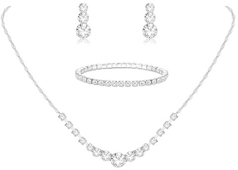 AOWVUTS Brautschmuck Schmuck Hochzeit Set Braut Strass Kristall Halskette Armband Anhänger Ohrring Silber Set Schmucksets für Damen Braut Brautjungfer Geschenk Schmuck