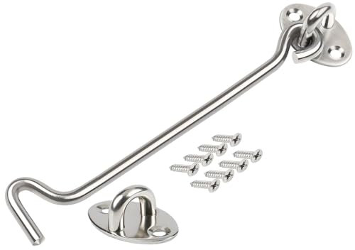 ZiYuya Chiusura a gancio e occhiello in acciaio inox, gancio e chiavistello a occhiello, gancio porta, gancio per cancello della cabina, gancio blocca finestra chiusura per cancelli 8 inch