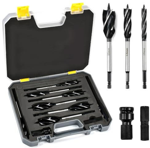 KYYGKY 8 Stück Holzbohrer Schlangenbohrer Holz Hartstahl Reibungsbohrer Holzbearbeitungsbohrer Set mit Gewindeadapter Bohrer set Beton 10mm/12mm/14mm/16mm/18mm/20mm/22mm/25mm für Holzbearbeitung