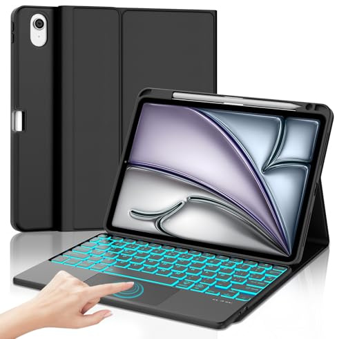 WINCHKING Trackpad Teclado Funda para iPad Air 11 M4/M3/M2(2026/2025/2024) | Retroiluminación de 7 Colores, Magnético Bluetooth Teclado Funda para iPad Air 5/4 Gen 10.9, QWERTY Español Ñ, Negro