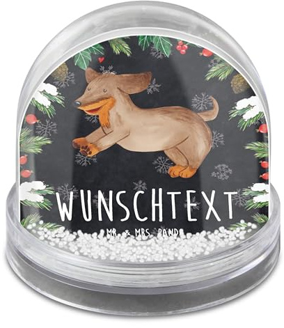 Mr. & Mrs. Panda Schneekugel personalisiert Hund Dackel - Personalisierte Geschenke, Selbst Gestalten, Individuelle, Hunde, Braun, Sprüche, Mit Namen, Herz, Personalisierbare