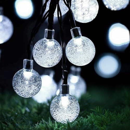 SALCAR Solar LED Lichterkette Außen, 10M 40 LEDs Kristall Kugeln Solarlichterkette Aussen mit 8 Modi, IP44 Wasserdicht Lichterketten Outdoor für Balkon Camping Vorzelt Garten Deko, Kaltweiß