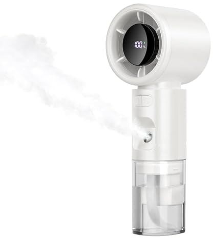 Ventilador de nebulización portátil, ventilador de mano con spray de niebla de agua, mini herramienta de refrigeración de agua recargable ajustable de 100 engranajes con pantalla digital para
