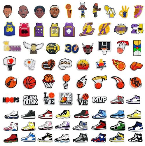 JSTHHTT 75 Pièces Charmes de Chaussure, Breloques de Chaussures sur Le Thème du Basket-ball, Pins Croc Charmes de Chaussure, Accessoires de Breloques, pour Garçons, Enfants, Adolescents et Adultes