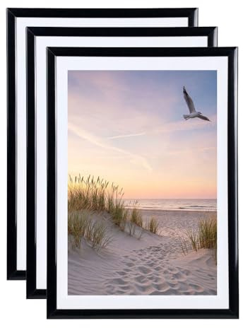 IDEAL TREND Set Bilderrahmen 21x29,7 DIN A4 Fotorahmen aus Kunststoff Bilder Foto Posterrahmen Collage Wanddeko AC-6: Farbe: 3er Pack Schwarz