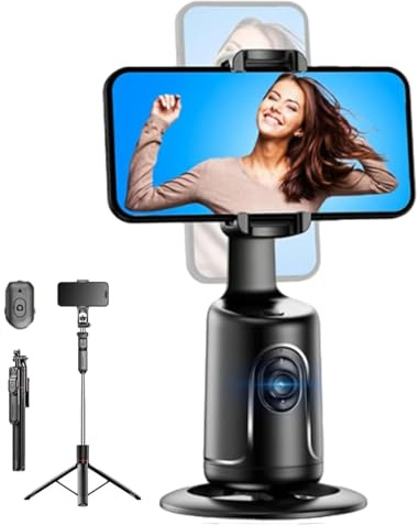 Smart AI Facial Recognition Phone Tripod with 360° Auto Face Tracking,Smart AI Motion Sensor Gimbal Stabilizer Holder with Remote, Rechargeable Smart Shooting Stand(Black,With Tripod)