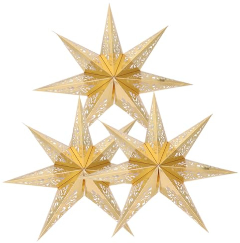 FONDOTIN 3 pezzi Lampade Sospensione Forma di Stella in Carta Dorata Paralume Decorativo Elegante per Soffitto Lanterne da Appendere per Interni ed Esterni Resistente e Antideformazione