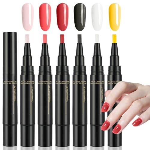 AYBUY Bolígrafo De Esmalte De Uñas De Gel, 3 En 1 Gel Nail Polish Pen, 5 Ml * 6 Piezas Quick Dry Lápices de esmalte de uñas, Lápiz De Pintauñas De Un Paso En Gel para Manicura Casera Y Profesional, D