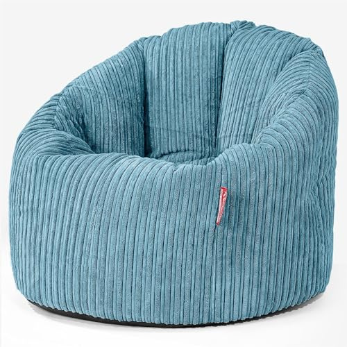 Lounge Pug Cuddle Chair Bean Bag Cord Aegean Blue - Comfy Accent Chair Beanbag with Shell Back - Living Room Beanbags