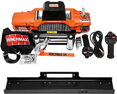 WINCHMAX 13,500lb (6,123kg) SL Series Original Orange 12v Electric Winch. 24m x 9.5mm Steel Rope, 3/8 Inch Hook. Flat Bed Mounting Plate.