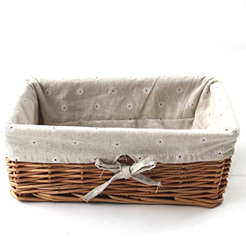 KINGWILLOW Rectangular Woven Wicker Storage Basket With Liner
