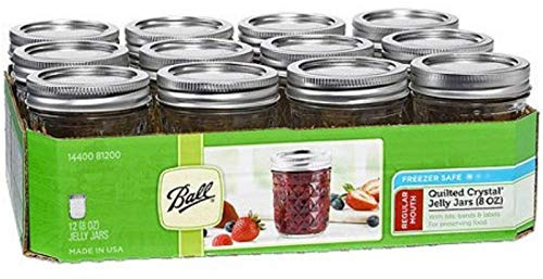 Ball Quilted Crystal Jelly Jar with Lid and Band, Regular Mouth, 8 Ounces, 12 Count