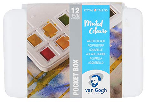 Van Gogh Juego de pintura de acuarela, caja de bolsillo de plástico, selección de colores apagados de 12 mitades