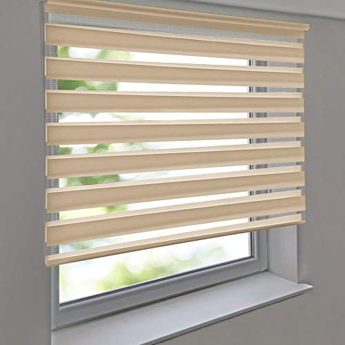 Doppelrollo Premium 135 x 190 cm beige - Duorollo Vario Seitenzug zum Anschrauben freihängend für Wandmontage und Deckenmontage - inkl. Metallträger