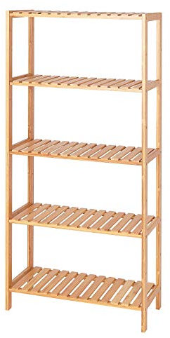 dibea Bambusregal mit 5 verstellbaren Ablageflächen Schuhschrank Badezimmerregal Wohnzimmerregal Standregal Badregal Bücherregal Küchenregal zu Regalwand kombinierbar 60x26x130 cm, naturfarben