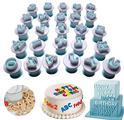 Techson 26 PCS Capital Letter Cookies Cutter, Mini Plastic Alphabet Fondant Cake Biscuit Plunger Mold, Baking Accessories Set (Uppercase Letters)
