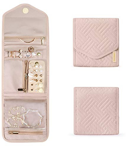 bagsmart Schmuck Organizer Tasche Reise Schmuckaufbewahrung für Ringe, Ohrringe, Halsketten, Uhren(Mini-Rosa)