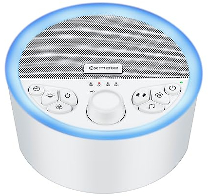 Exmate Machine de Bruit Blanc Portable avec veilleuse,White Noise Machine avec 29 sons apaisants HIFI,contrôle du volume,minuterie et fonction de mémoire pour bébés,adultes,maison,bureau,voyage(blanc)