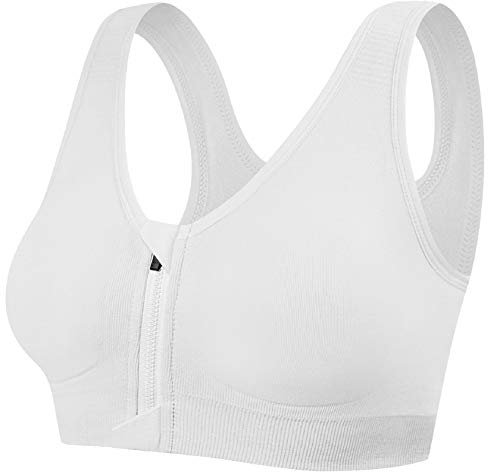 Tuopuda Women's Sports Bra with Zip Front, Comfy Post Surgery Support, High Impact Wireless, Cross Back, Removable Pads - Yoga & Workout Fitness Bra