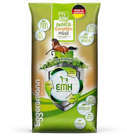 Eggersmann EMH Apfel & Karotten Müsli 15kg - Natürliches Kraftfutter für Pferde - Eiweißreduziertes Pferdefutter ohne Melasse - Ideal für Leichte bis Mittlere Arbeit