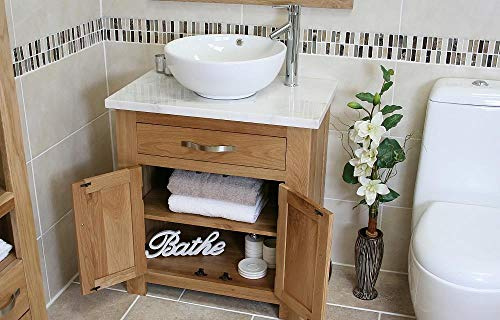 Bathroom Vanity Unit Oak Cabinet Wash Stand White Marble & Ceramic Basin 502 (Bowl B)