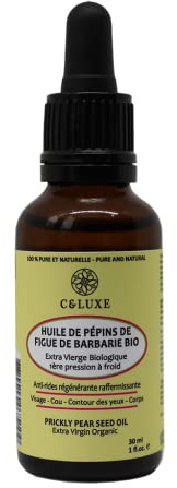 Huile de pépins de figues de barbarie Bio, 100% pure extra vierge Biologique, 30 ml, MEILLEURE HUILE anti rides, première pression à froid, huile visage corps.