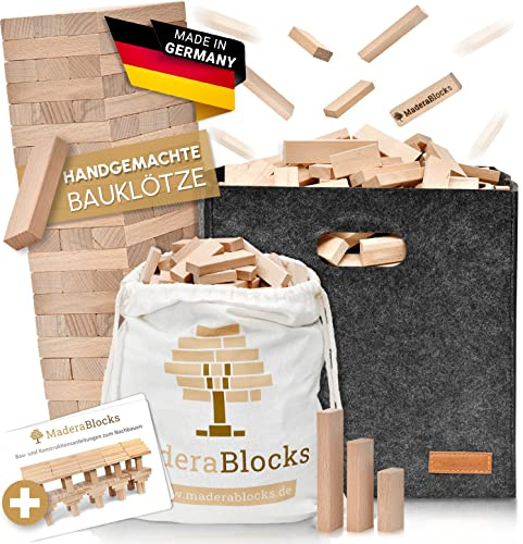 MaderaBlocks® 800 Holzbausteine Natur + 1x Baumpflanzung 100% Made in Ravensburg Bauklötze Natur Holz unbehandelt Kinder Konstruktions-Spielzeug, Motorik Bausteine 2 3 4 6 Jahre