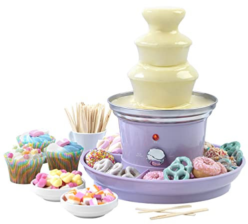 Giles & Posner EK3428GSPP Chocolate Fountain - 3 Tier Electric Cascading Fondue Set with Hot Melting Pot Base, Party Dip & Share Machine, Set Includes 2 Food Trays & 100 Bamboo Skewers, 70-90W, Purple