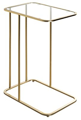 HAKU Beistelltisch Gold Metall Couchtisch Sicherheitsglas 5 mm - Maße: B 45 x H 65 x T 30 cm Style: Art Deco
