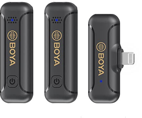 BOYA BY-WM3T2-D2 Wireless Lavalier Microphone for iPhone/iPad, 2.4GHz Mini Plug Play Lapel Clip-on Mic with Noise Cancelling for Interview Video Podcast Vlog YouTube Recording