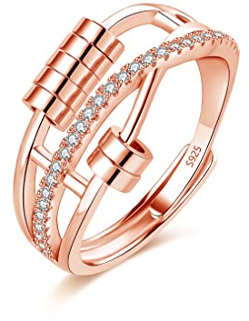 Cangall Silber Anxiety Rings, 925 Sterling Silber Damen Angst Rings, Offen Einstellbar Anti Stress Ring Rose Gold, Unisex Unendlichkeit Spinner Fidget Ringe Dekompressionsringe mit Perlen & Zirkonia