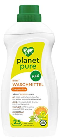 Planet Pure Bunt Waschmittel Orangenblüte - natürlich Waschen - umweltfreundlich - bis zu 25 Waschladungen - 98% der Inhaltsstoffe sind natürlichen Ursprungs - leichte biologische Abbaubarkeit - 1 l