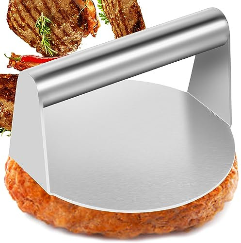IIRC Burgerpresse aus Edelstahl 304 Burger Press 5,2 Zoll Round Edelstahl Smash, Professionelles Burgerpresse Grillzubehör für Flat Top Grill, Hamburgerpresse und Squeeze Grease, Leicht zu Reinigen