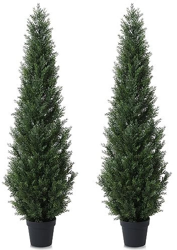 CROSOFMI Künstliche Pflanzen Groß Zedernbaum 155 cm Kunstpflanzen Wie Echt im Topf Plastik Fake Plant Außendekoration (2 Pack)