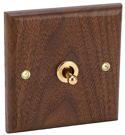 Interrupteur à Bascule en Noyer de Style Vintage, Interrupteur à Bascule pour Ampoules LED et à Incandescence, Palette à Bascule, Plaque Murale Incluse, 50 Hz 250 V