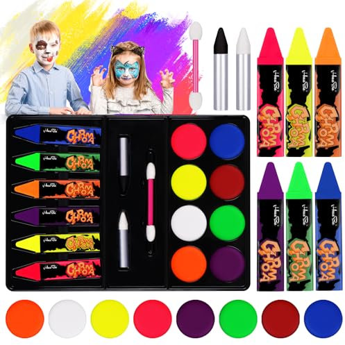 AOOWU Halloween Kinderschminke Set, Halloween Schminke, 16 Farben Face Paint Body Paint, Schminkstifte Bodypainting, Körperfarbe für Halloween Karneval Make-up Fasching