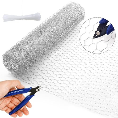 C-109 Maschendrahtzaun Volierendraht Kaninchendraht Maschendraht 0.4*5m Mit Schneidezange und Krawatten Geeignet für DIY-Projekte Geflügel Zaun Vogelkäfig Garten Zaun Gartenarbeit
