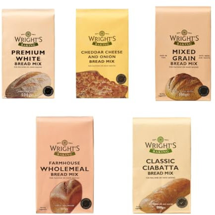 Wright's selection Bread Mix pack 5X500g Premium White | Mixed Grain | cheddar and onion | Wholemeal | Ciabatta (NP)