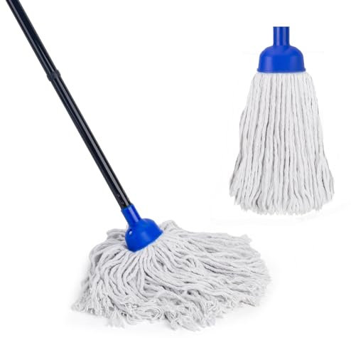 Cotton String Wet Mop Floor Cleaning 125cm Metal Mop Handle and 2 Pcs Microfiber Cotton Mop Replacement Head Refill,Cleaning Home,Kitchen,Office,Garage and Concrete/Tile Floor