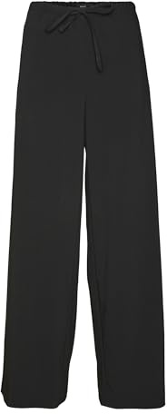 VERO MODA Vmbabette MW Wide Pull Up Pantalon Boo Tissu, Noir, 36W x 30L Femmes